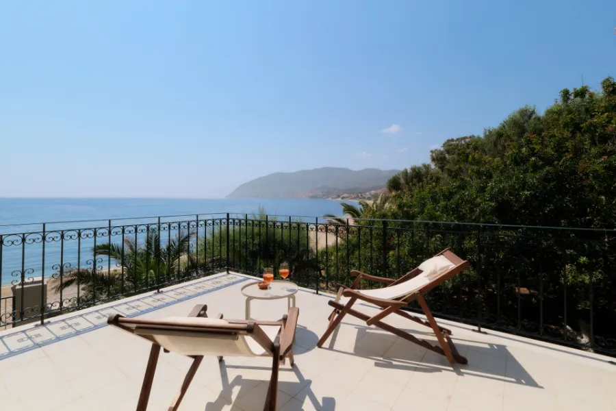 Balcony at Golden Hour — Villa Notos Lesvos