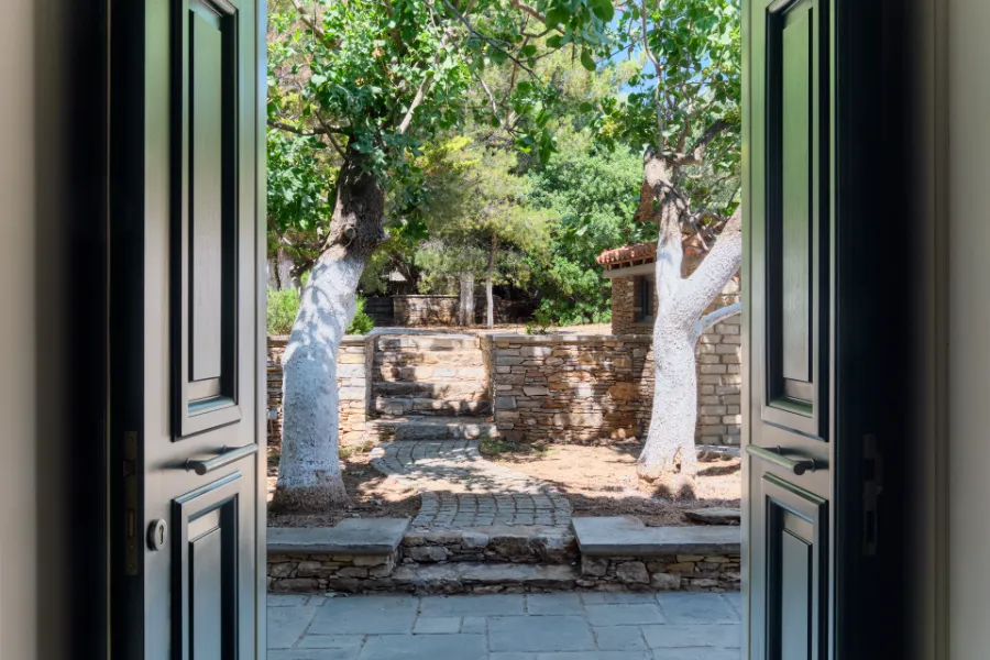 Stone Garden Bench — Villa Notos Lesvos