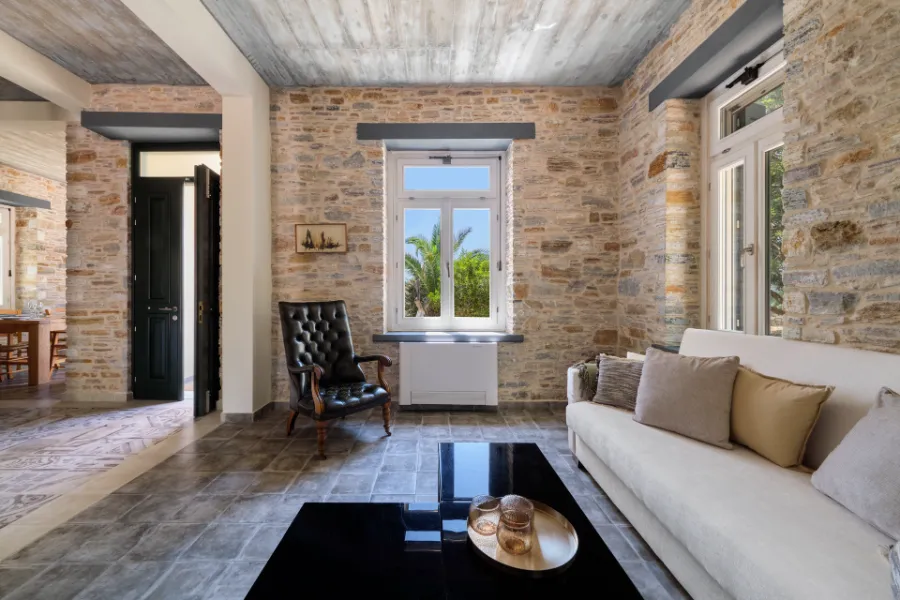 Living Room — Evening — Villa Notos Lesvos